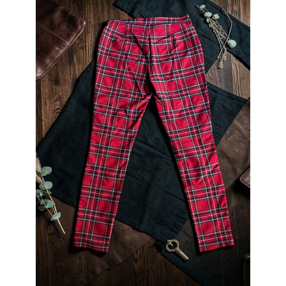 Tommy Hilfiger - Womens Red Plaid Slim Fit Stretch Pants - Size 10